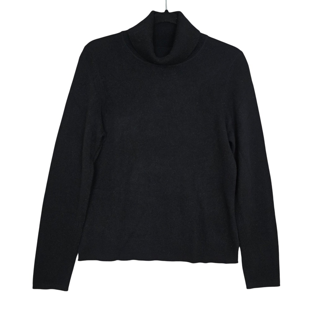 NWT TAHARI Women's Black 100% 2-Ply Knit Cashmere Turtleneck Sweater L